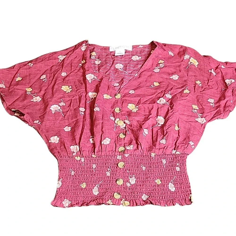 Planet Gold Floral Boho Cottagecore Top, Red, Women's Size Small - Picture 1 of 7